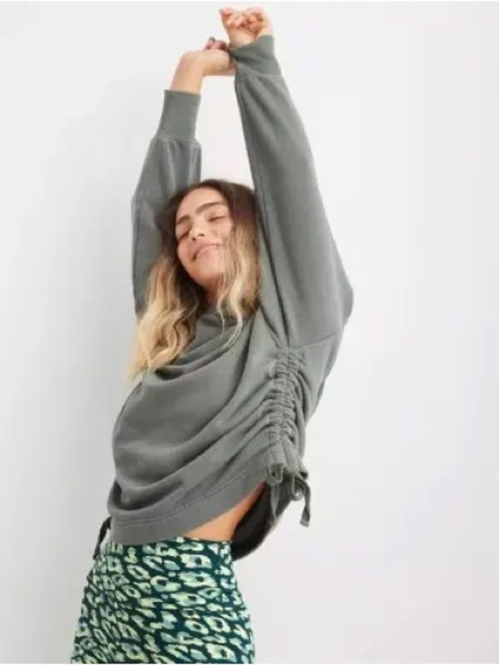 Aerie Side Ruched Olive Green Hoodie S